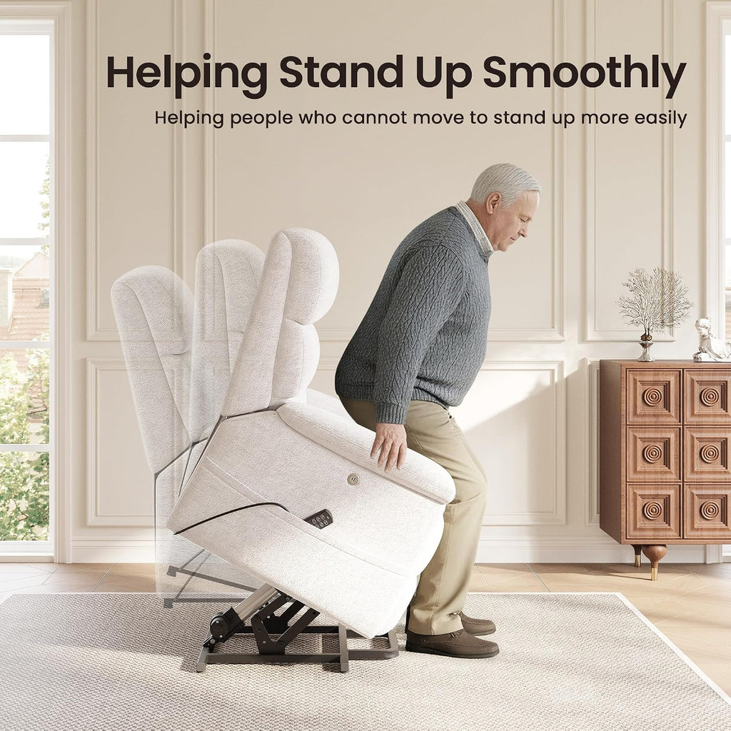 COLAMY Eleva Power Lift Recliner Chair with USB & Type-C Charge, Dual Motors Adjustment Recliner with Padded Upholstered Seat and Armrest, Double Storage Pockets, Beige