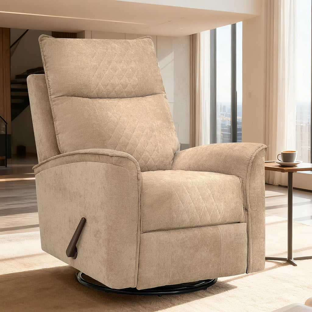 Swivel Rocker Recliner Chair for Adults, Rocking Chair, Small Swivel Recliner for Small Spaces, Living Room, Bedroom, RV(Khaki)