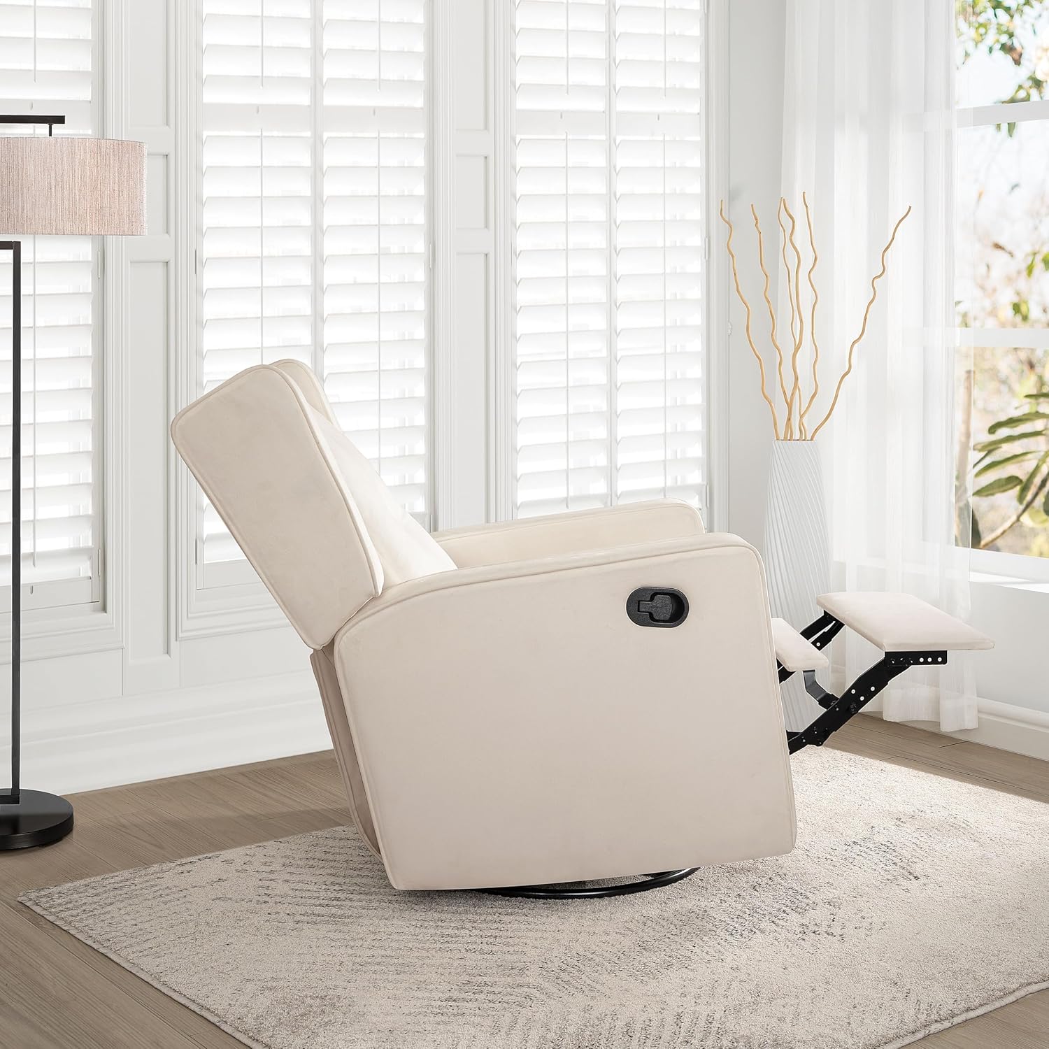 Naomi Home Nursing Chair for Breastfeeding and Bonding, 360° Swivel Rocker Recliner with Adjustable Recline Range, Ergonomic Lumbar Support, Adjustable Footrest, Easy Assembly, Soft Microfiber Fabric