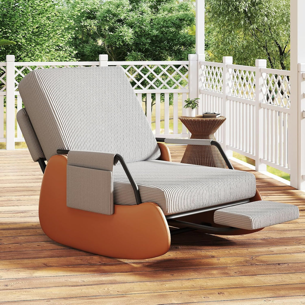 Furniliving Modern Glider Rocking Chair, Upholstered Nursery Glider Chair with Adjustable Recline & Retractable Footrest, Comfortable Lounge Chair for Mom Nursery Living Room Bedroom Grey