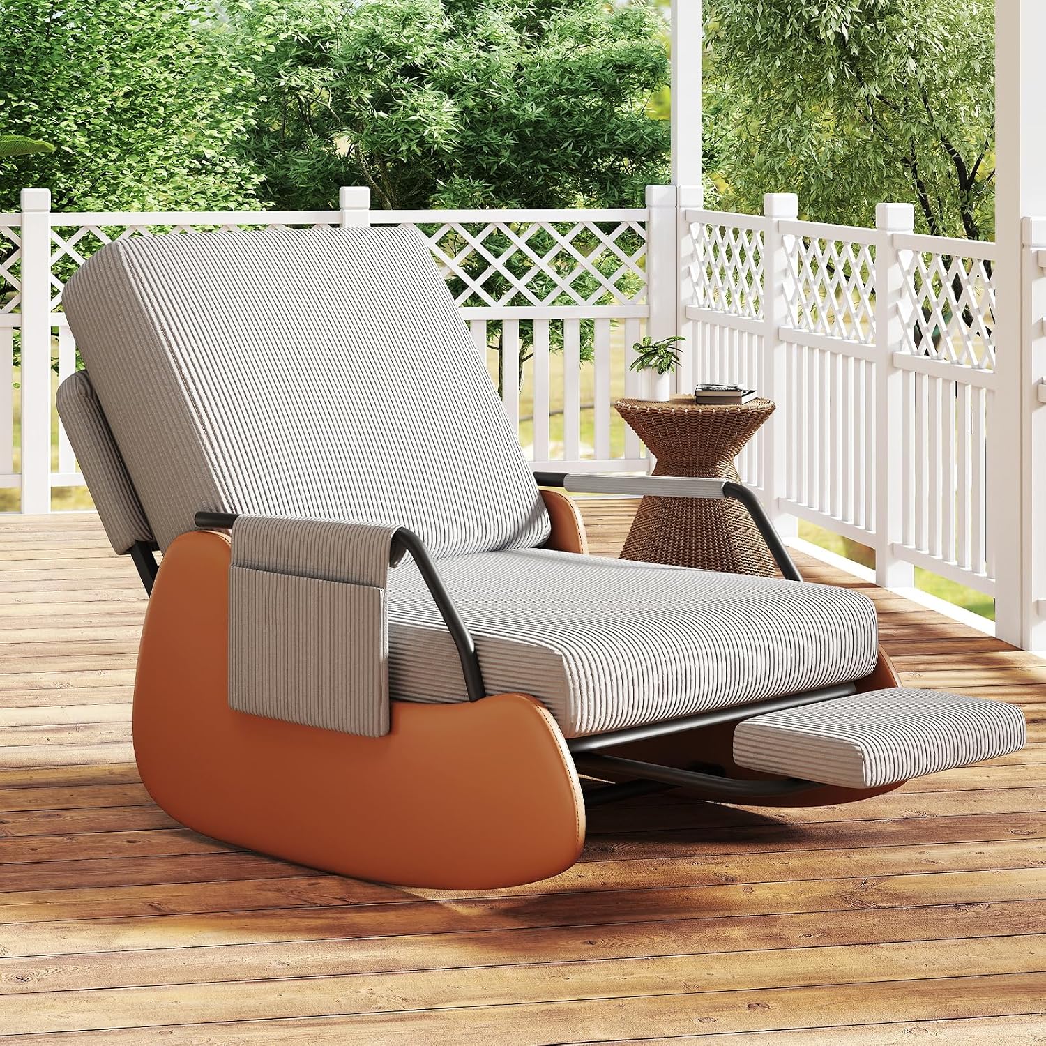 Furniliving Modern Glider Rocking Chair, Upholstered Nursery Glider Chair with Adjustable Recline & Retractable Footrest, Comfortable Lounge Chair for Mom Nursery Living Room Bedroom Grey