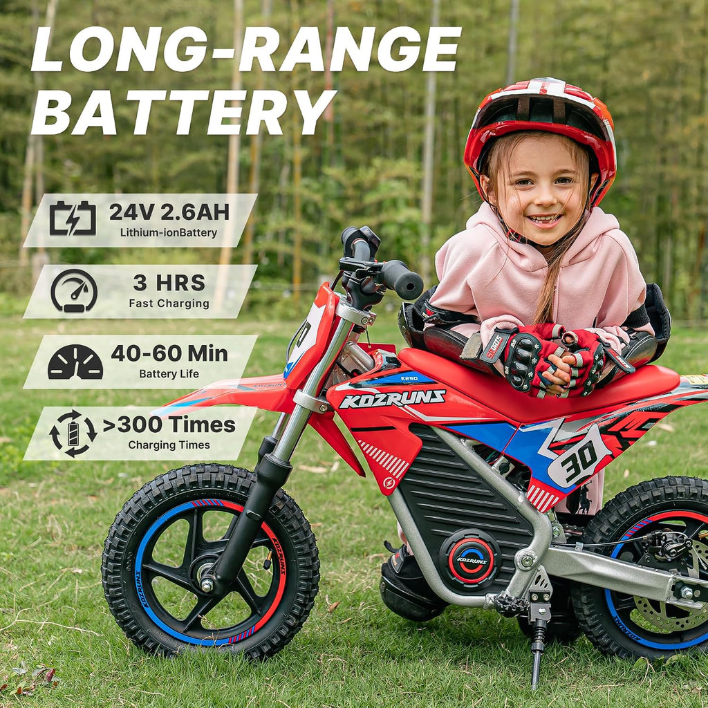 OLALA Electric Dirt Bike for Kids 3-5, 12' Electric Motorcycle with 200W Motor, 2-Speed Safety Mode, Beginner Dirt Bike with Disc Brake, Outdoor Ride On Toy Gift, Red