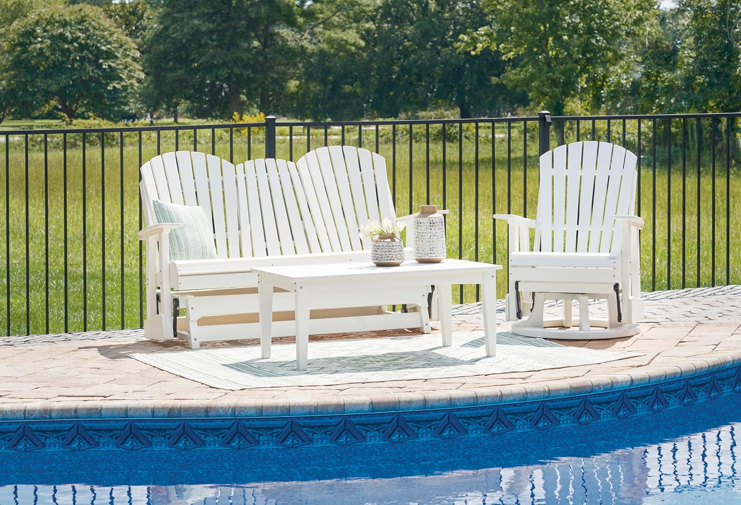Signature Design by Ashley Hyland Wave Outdoor Casual Swivel Glider Adirondack Chair with 360-Degree Swivel, Weather Resistant HDPE, 18' Seat Height, White