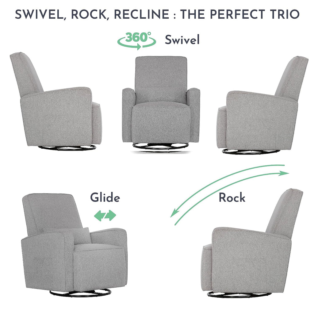 Evolur Holland Upholstered Plush Seating Glider Swivel, Glider Chair for Nursery in Light Grey, Modern Nursery Glider, Tool-Free Assembly, Easy to Clean, Environmentally Conscious Glider