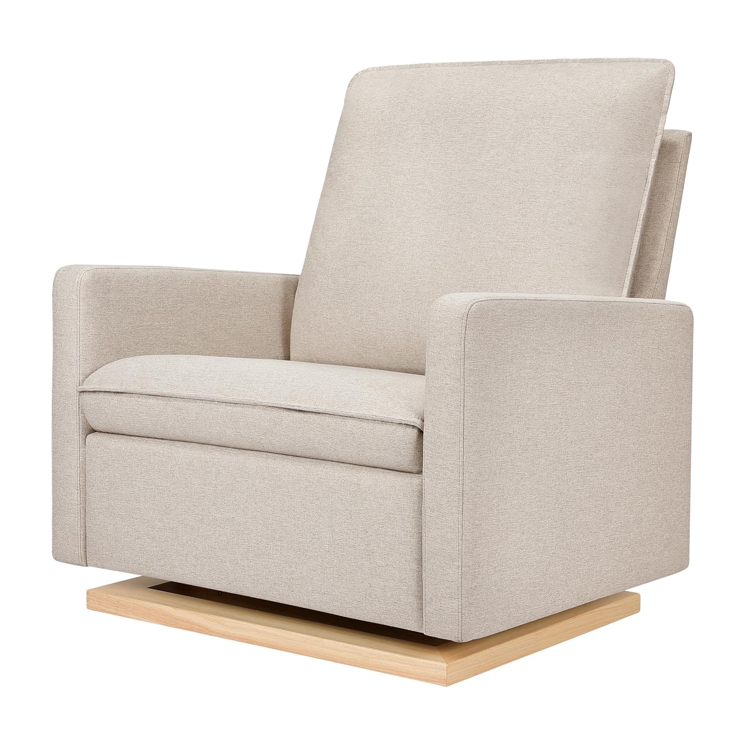 Babyletto Cali Pillowback Chair and a Half Glider in Performance Beach Eco-Weave with Light Wood Base, Water Repellent & Stain Resistant, Greenguard Gold and CertiPUR-US Certified