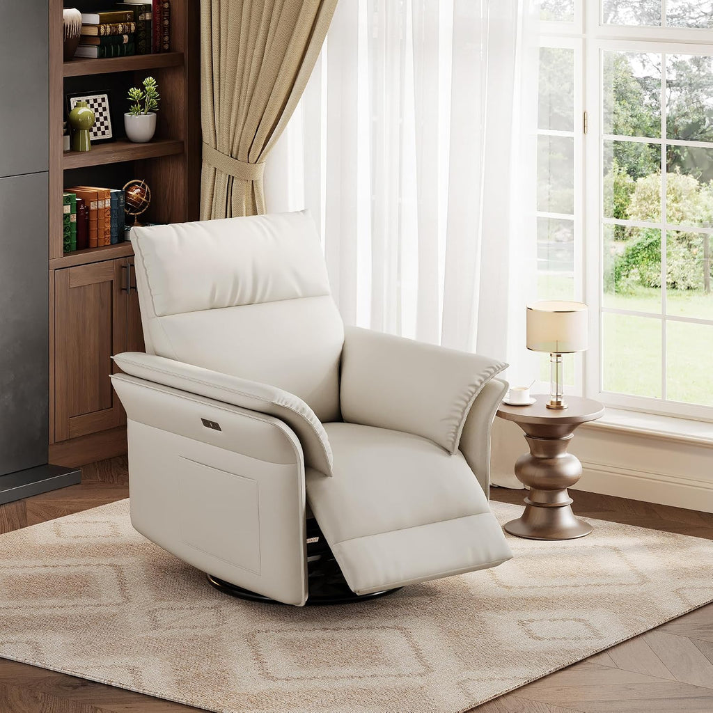 Garvee Power Recliner Glider Chair with Smooth Swivel and Rocking Motion Adjustable Recline USB Charging Port Premium Chenille Fabric and Double Armrests for Living Room and Nursery