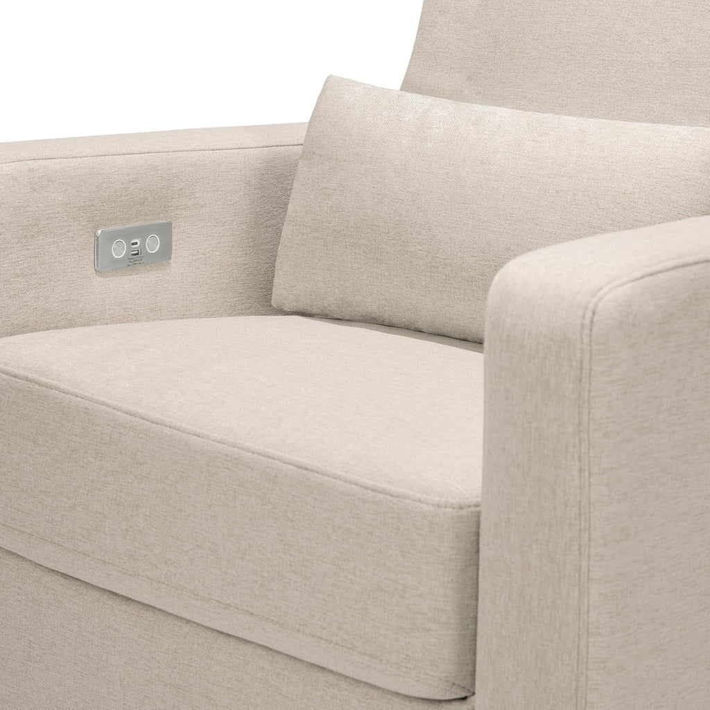 Babyletto Sigi Electronic Power Recliner & Swivel Glider with USB Port in Performance Beach Eco-Weave with Light Wood Base, Water Repellent & Stain Resistant, Greenguard Gold and CertiPUR-US Certified