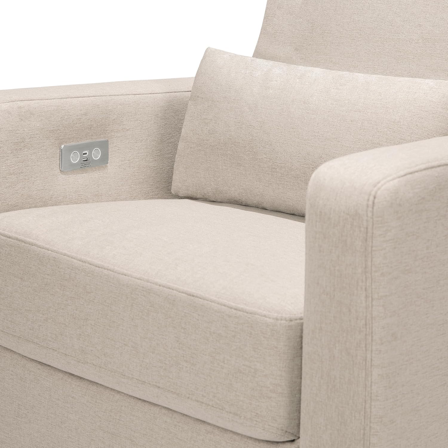 Babyletto Sigi Electronic Power Recliner & Swivel Glider with USB Port in Performance Beach Eco-Weave with Light Wood Base, Water Repellent & Stain Resistant, Greenguard Gold and CertiPUR-US Certified