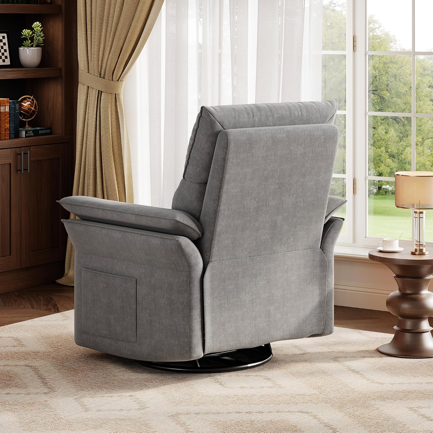 GarveeHome Power Recliner Chair, 270 °Swivel Rocking Glider with USB Charging Port, Chenille Upholstered Fabric and Double-Layer Armrests, Nursery Chair for Living Room, Nursery (Gray)