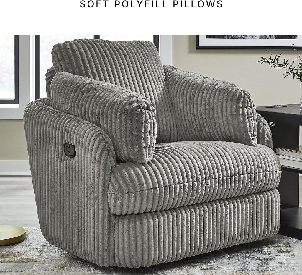 Signature Design by Ashley Tie-Breaker Swivel Glider Recliner, 2 Bolster Pillows, Hidden Storage, Fabric Upholstery, 41.38' W x 40.25' D x 39.75' H, Light Gray