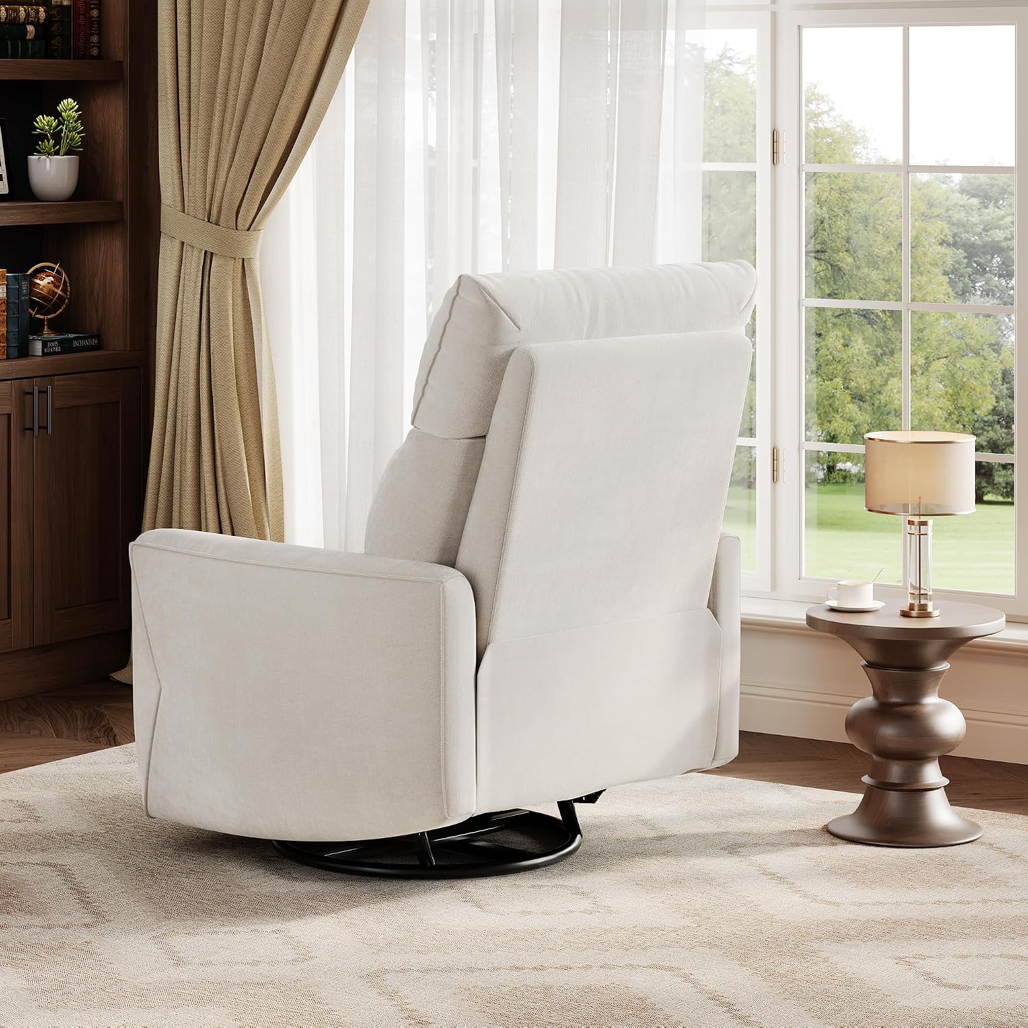 IDEALHOUSE Swivel Rocking Nursery Recliner Chair Rocker Recliner Glider Deep Seat PU Leather Sofa Chair with high Backrest for Nursery, Living Room, Bedroom & Home Movie Theater (Cream)