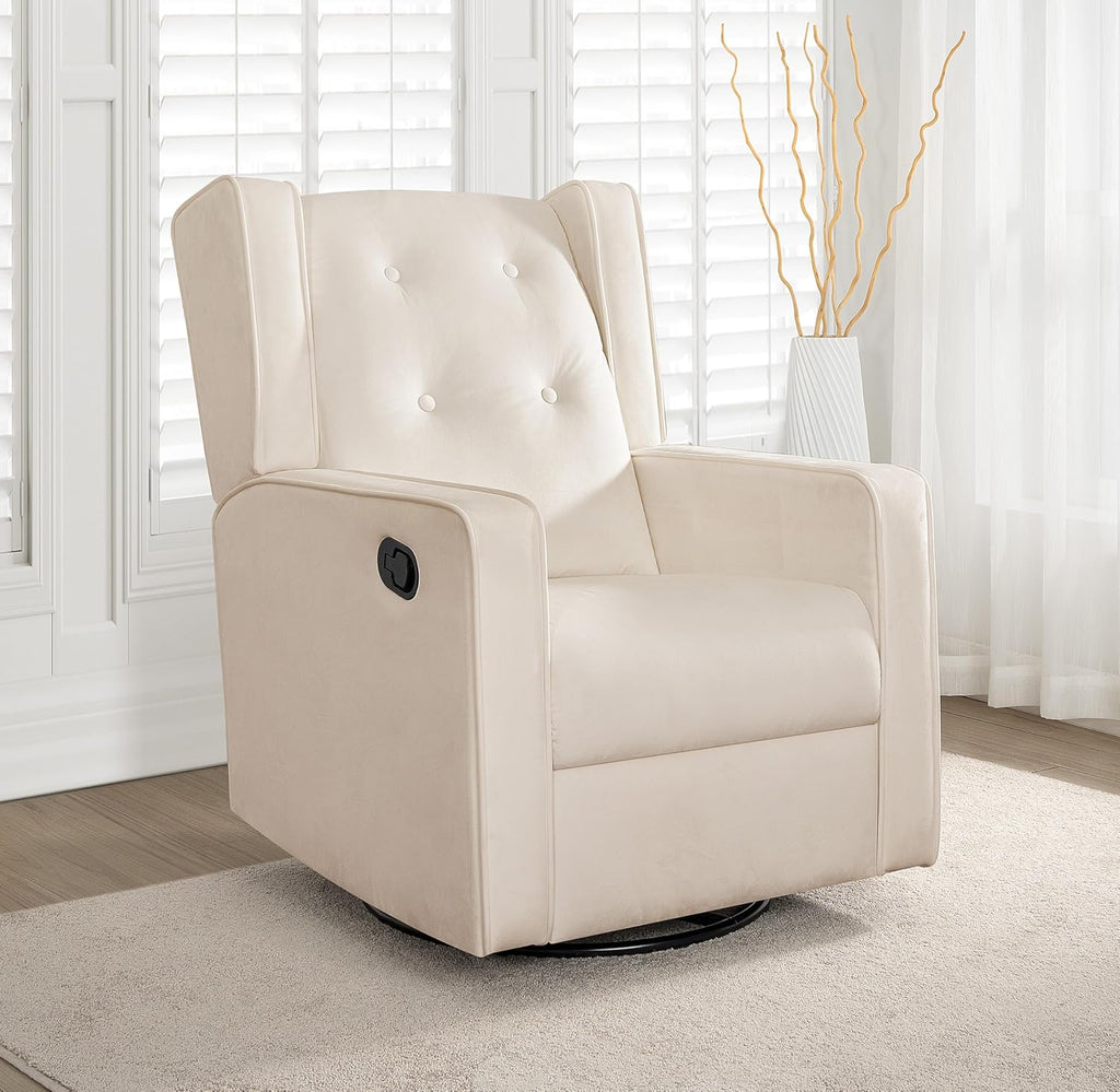 Naomi Home Nursing Chair for Breastfeeding and Bonding, 360° Swivel Rocker Recliner with Adjustable Recline Range, Ergonomic Lumbar Support, Adjustable Footrest, Easy Assembly, Soft Microfiber Fabric