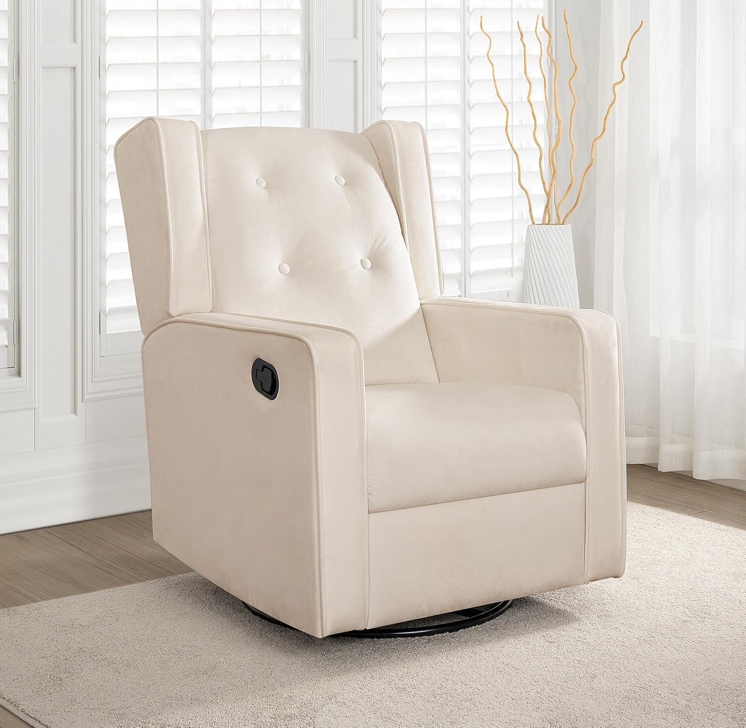 Naomi Home Nursing Chair for Breastfeeding and Bonding, 360° Swivel Rocker Recliner with Adjustable Recline Range, Ergonomic Lumbar Support, Adjustable Footrest, Easy Assembly, Soft Microfiber Fabric