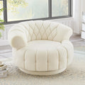 360° Swivel Accent Chair, Chenille Fabric Barrel Swivel Chair Round Club Chair with Curved Armrests & Thick Cushioning, Stylish Channel-Tufted & Diamond-Quilted Backrest for Living Room (Beige,02)