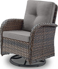 Belord Patio Furniture Swivel Glider PE Wicker Chairs, Outdoor Swivel Rocker Seating with Cushions for Porch Deck Balcony, Brown/Gray