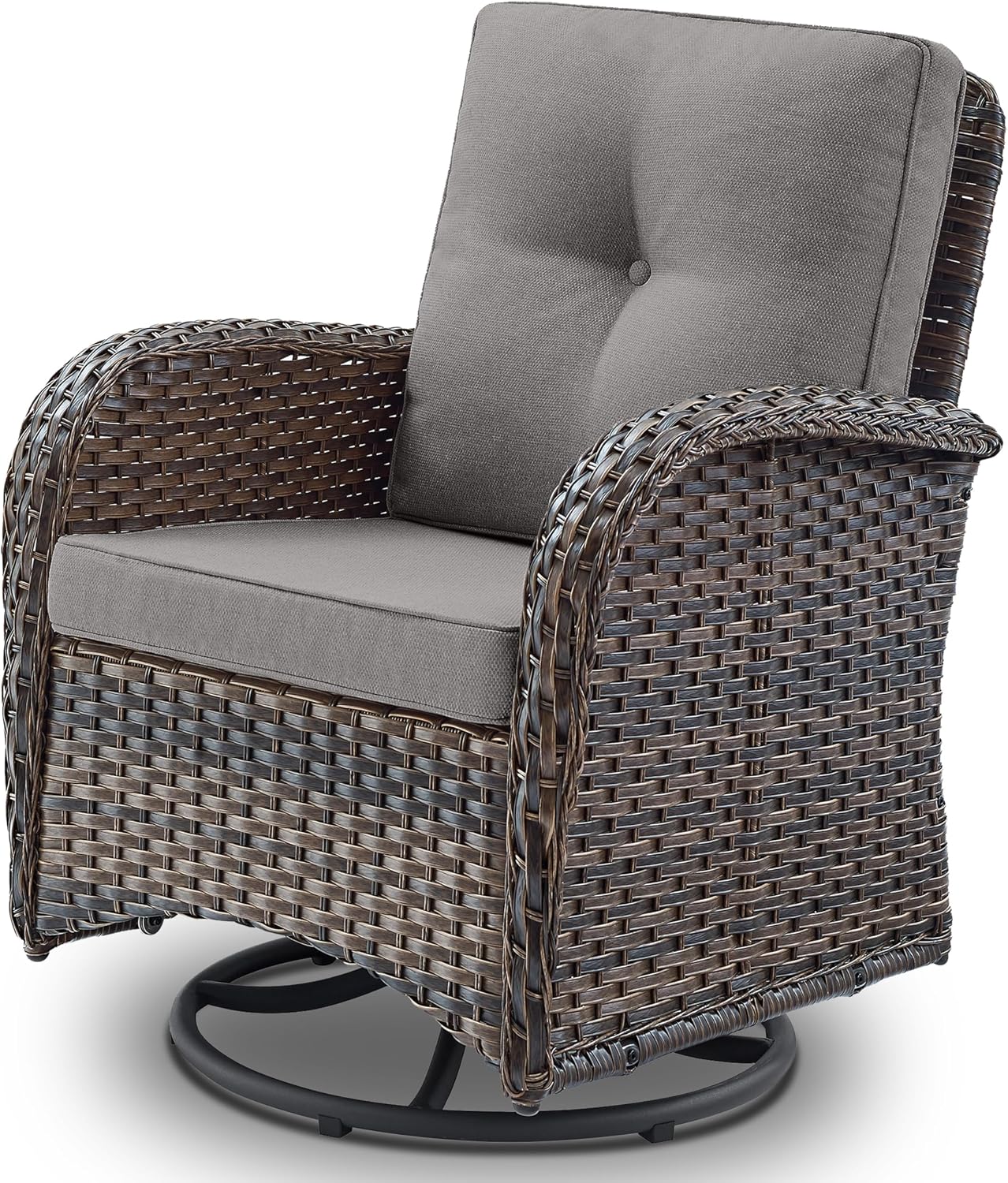 Belord Patio Furniture Swivel Glider PE Wicker Chairs, Outdoor Swivel Rocker Seating with Cushions for Porch Deck Balcony, Brown/Gray