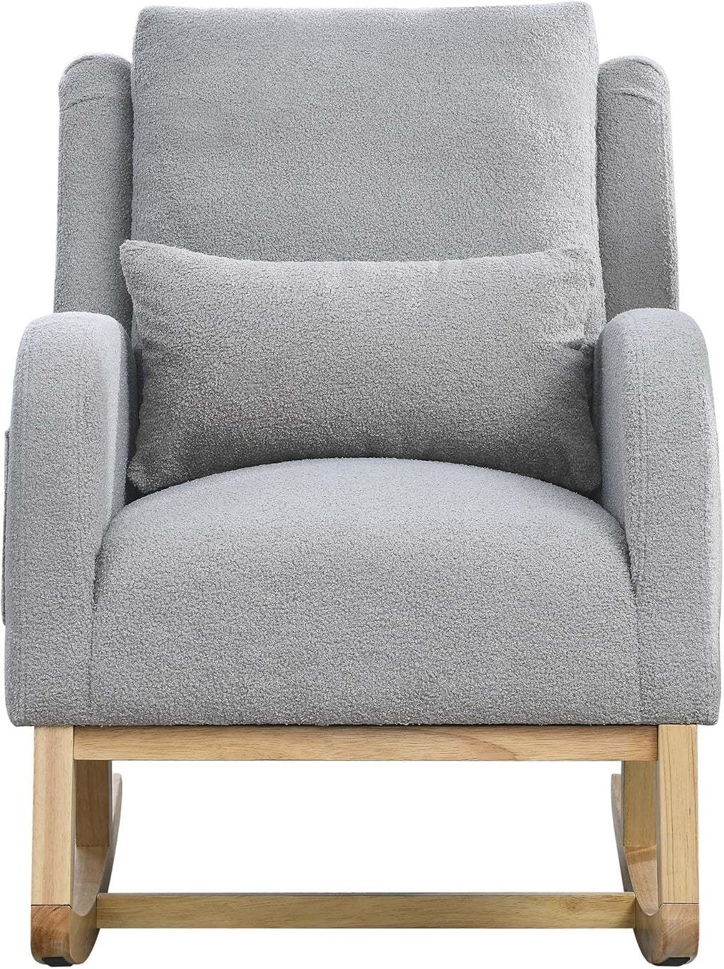 27.5 'W Nursery Rocking Chair Teddy Upholstered Accent Rocker Chair with Pillow Cushion Comfy Soft Rocker Glider Solid Rubber Wood Leg for Bedroom Living Room Nursing Room, Grey