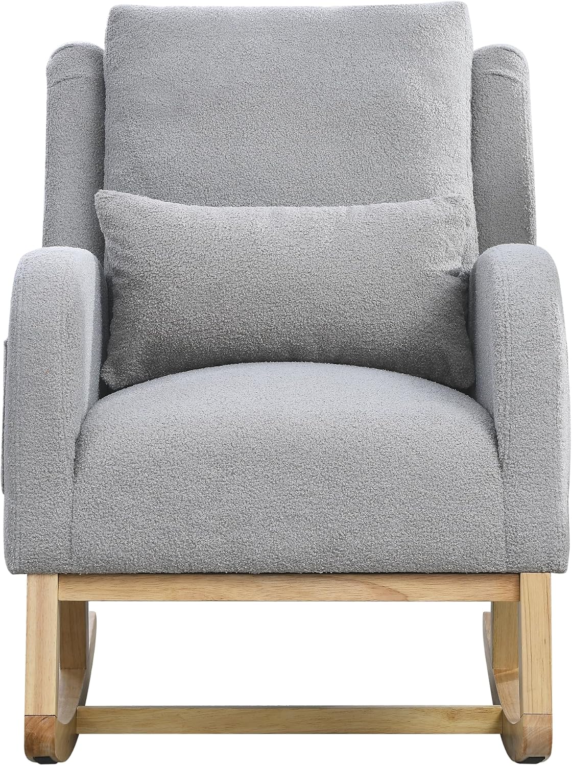 27.5 'W Nursery Rocking Chair Teddy Upholstered Accent Rocker Chair with Pillow Cushion Comfy Soft Rocker Glider Solid Rubber Wood Leg for Bedroom Living Room Nursing Room, Grey