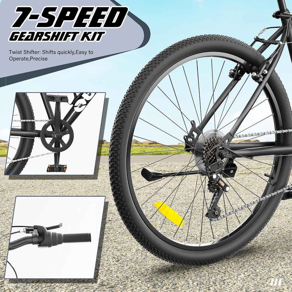 Betterland 26 Inch Mountain Bike with Adjustable Ergonomic Seat, 7/21 Speed Adult Bike with Dual V Brakes, Outdoor Cycling Bike with High Carbon Steel Frame and Front Suspension