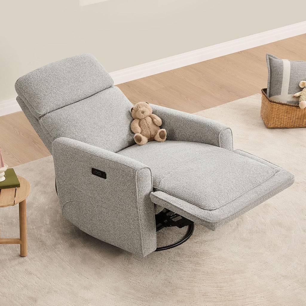 CHITA Power Recliner Chair Swivel Glider with Adjustable Power Headrest, FSC Certified Electronic Modern Nursery Rocking Chair with USB and Type-C Ports, Light Grey