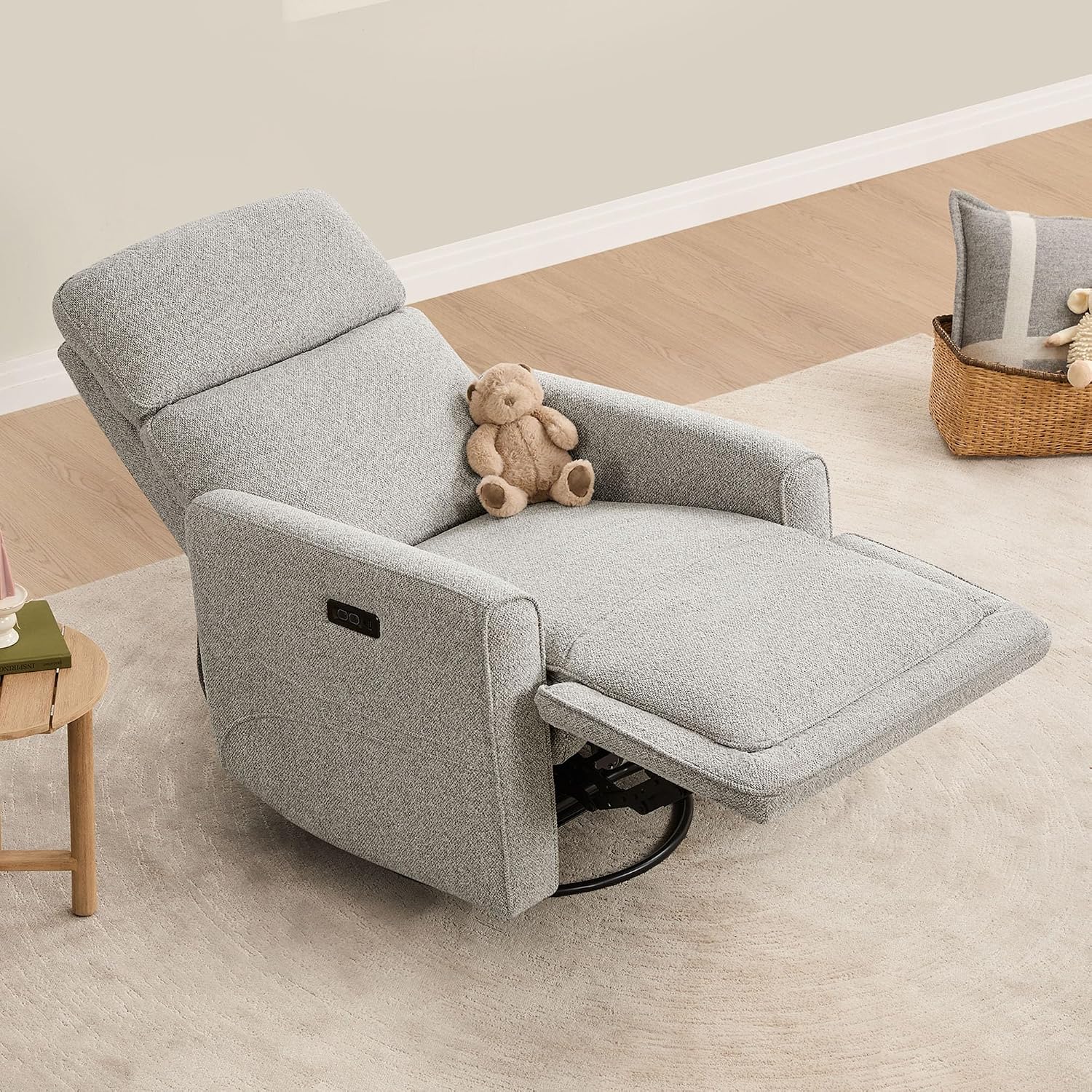 CHITA Power Recliner Chair Swivel Glider with Adjustable Power Headrest, FSC Certified Electronic Modern Nursery Rocking Chair with USB and Type-C Ports, Light Grey