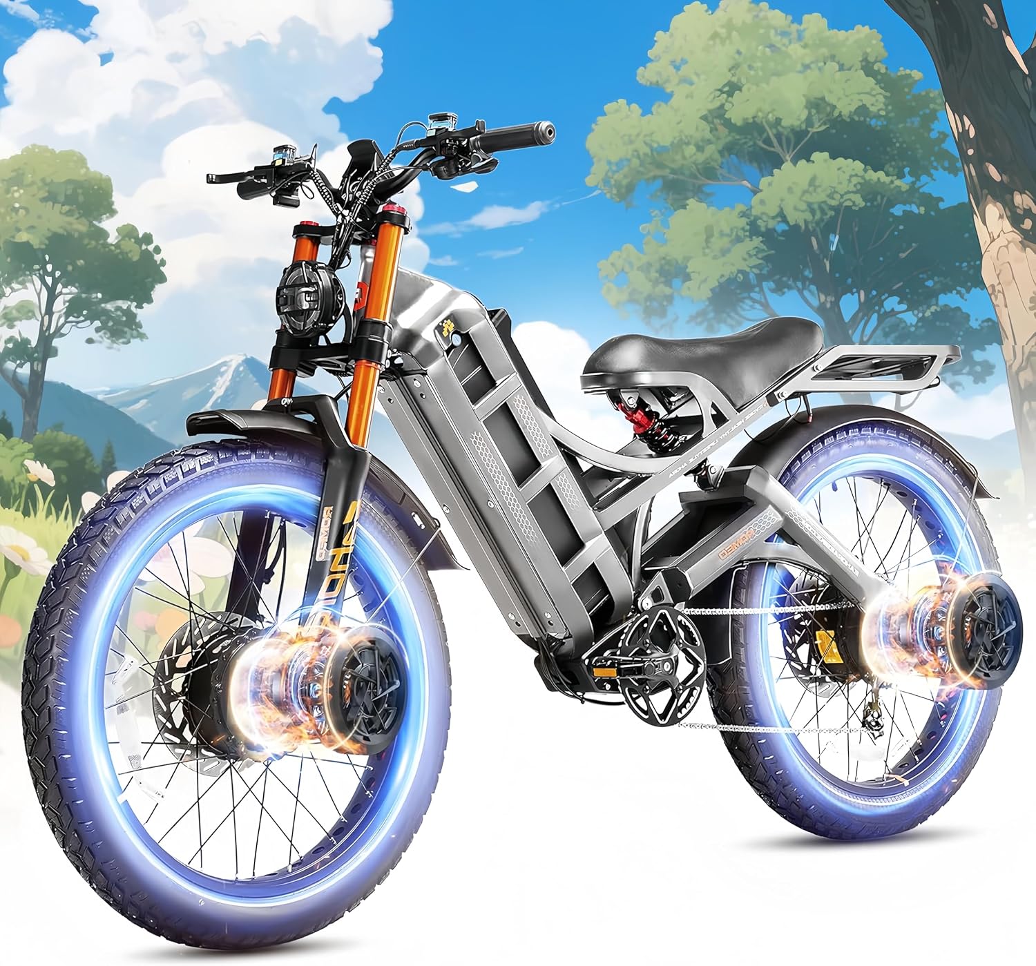 eAhora Romeo Pro 2 ebike-[2026 Latest] 46 MPH 4000W Dual Motor Ebike,52v 70Ah 200 Miles Long Range Electric Bike for Adults，26' Fat Tire Full Suspension Mountain Bike,Off-Road Fastest Electric Bike