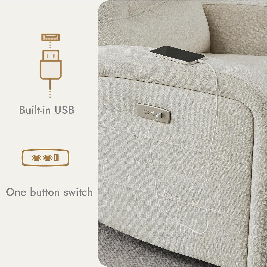 Watson & Whitely Swivel Power Recliner Glider Rocker, Nursery Recliner with Charging Port for Living Room, Fabric in Linen
