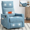 Rocking Recliner Chair with Heat and Massage, 360° Swivel Glider Rocker with Reclining Backrest and Footrest, Modern Nursery Rocking Chairs for Adults for Bedroom, Living Room, Office (Blue)
