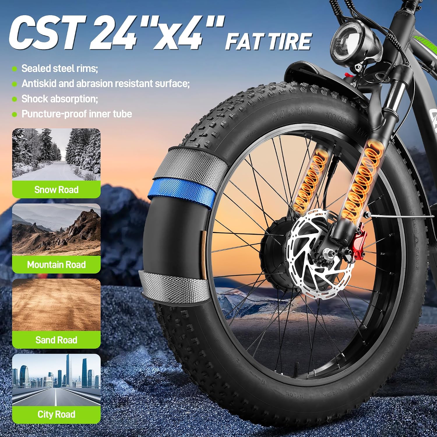 Peak 9000W Dual Motor Ebike - Ebike for Adults 58V Max-Output 36AH Battery 47MPH Fast Electric Bike 105 Miles 7-Speed 24' Fat Tire EBike for Mountain