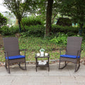 Oasishine Rocking Chair Outdoor 3 Pieces High-Backed Patio Rocking Chairs Bistro Table and Chairs Set of 2, Royal Blue
