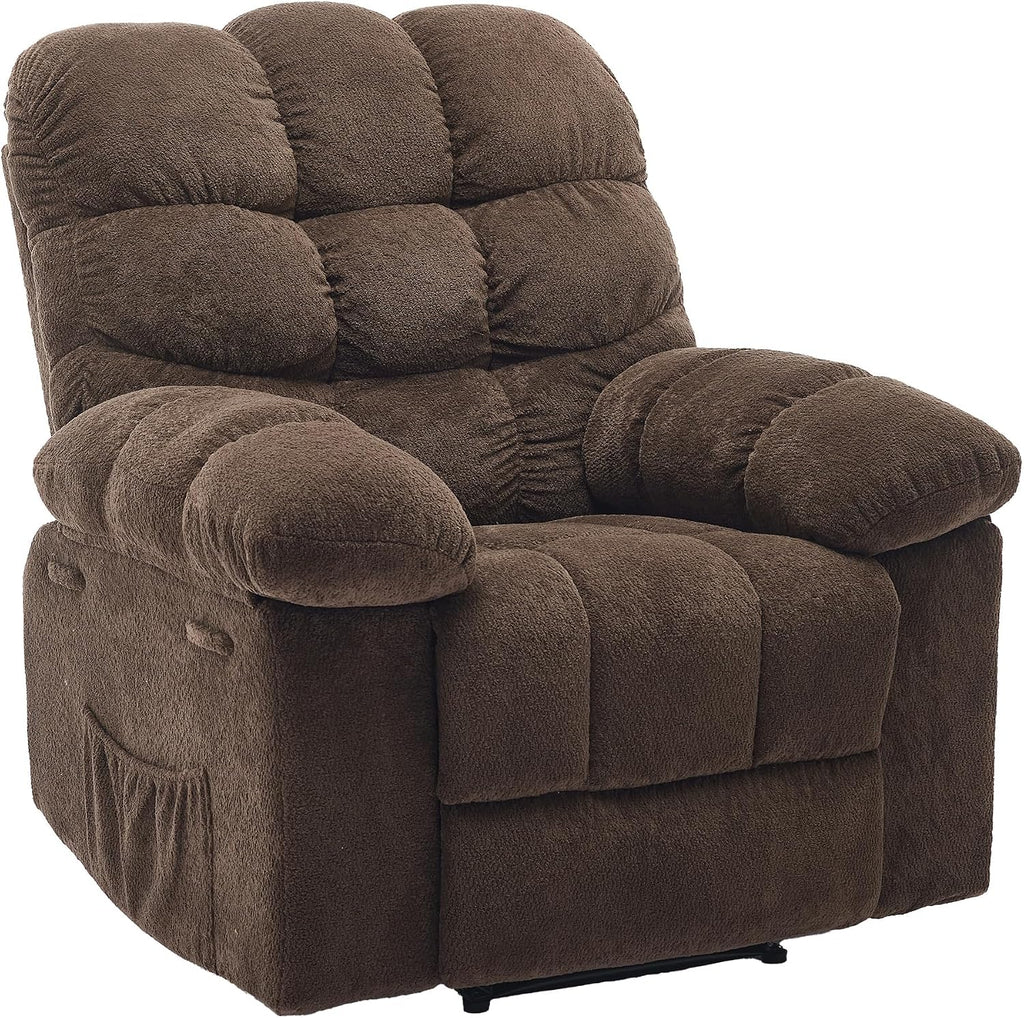 Oversized Swivel Rocker Recliner Chair for Adults, Ergonomic 360° Nursery Swivel Rock Recliner,Extra Wide Manual Recliner with Upholstery Overstuffed Soft Rocking Sofa Chair for Ultimate Comfort,Brown