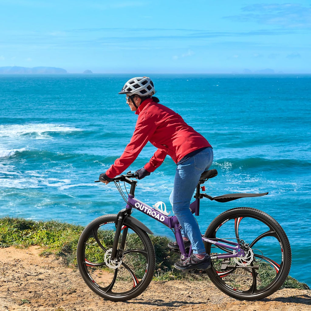 26 Inch Adult Folding Bikes/Mountain Bikes, 21 Speeds Mountain Bicycles with Full Suspension, Dual Disc Brake, High Carbon Steel Frame, Foldable Bike for Men/Women/Teen, Multiple Colors