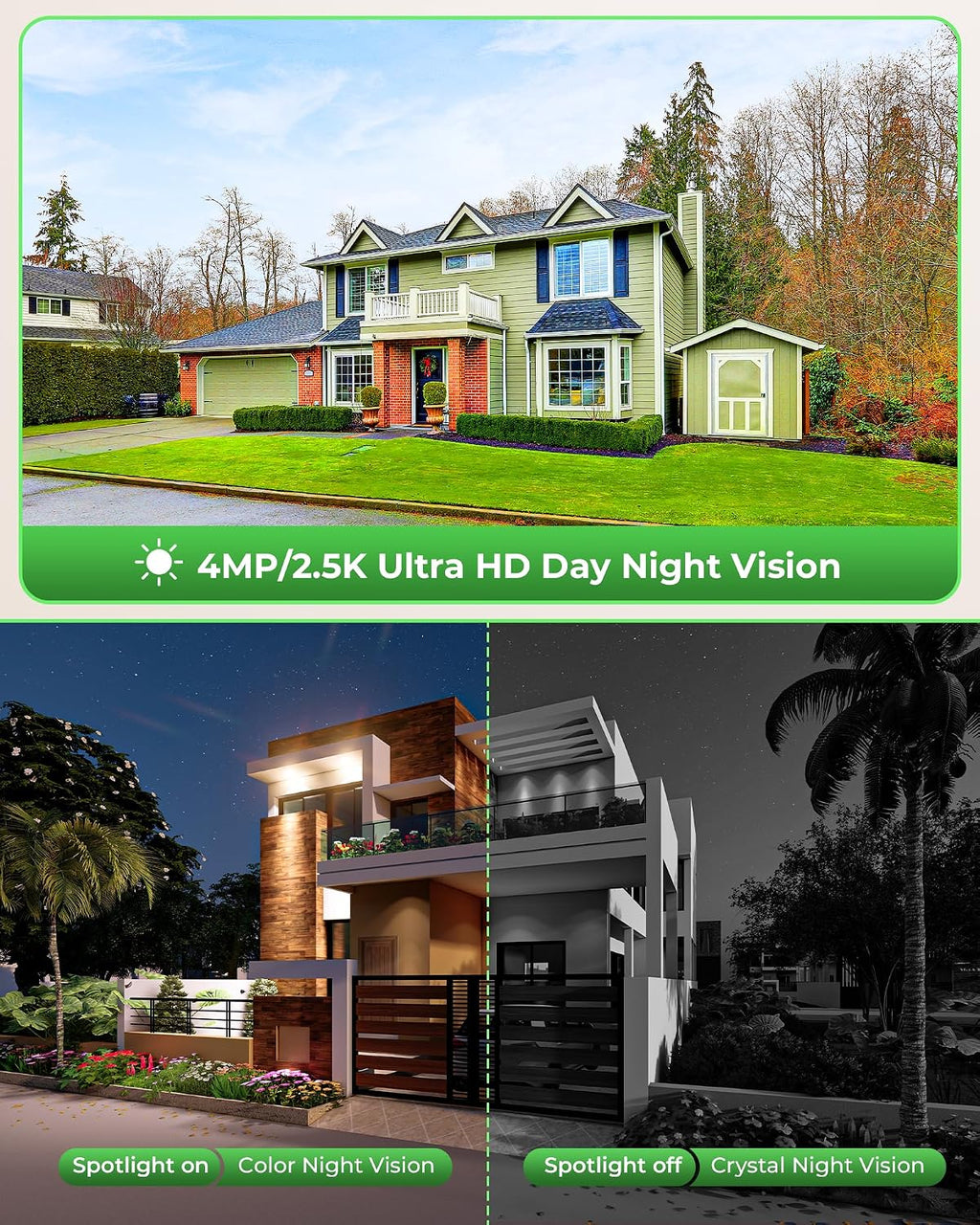 CAMCAMP Solar Security Cameras Wireless Outdoor with 10' Monitor, 10CH NVR 2K Solar Home Security Camera System with 360° Color Night Vision,2-Way Audio,500GB Local Storage,No Monthly Fee,No Need WiFi