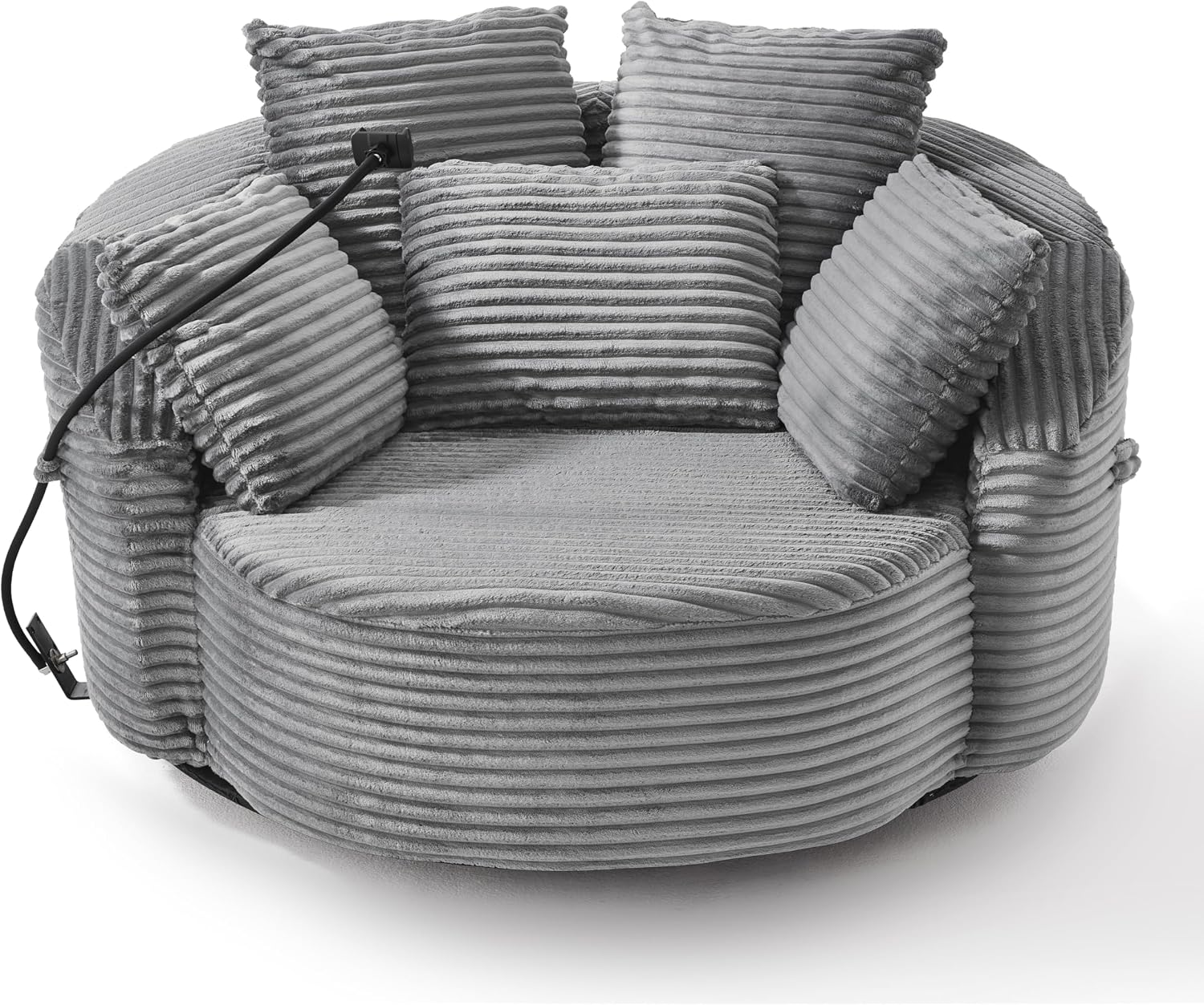 JIVOIT 360° Swivel Accent Chair with 5 Throw Pillows, Adjustable Phone Holder, Corduroy Fabric Round Sofa Chair Barrel Chair with Semi-Wraparound Design for Living Room, Office and Hotel (Gray,1)