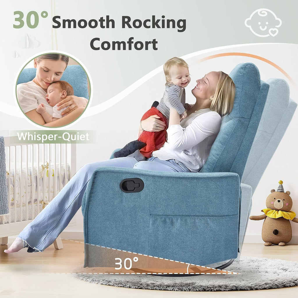 cinkehome Swivel Rocker Recliner Chair with Heated Massage, Rocking Reclining Chairs for Nursery, Small Spaces, High Back, Side Pocket