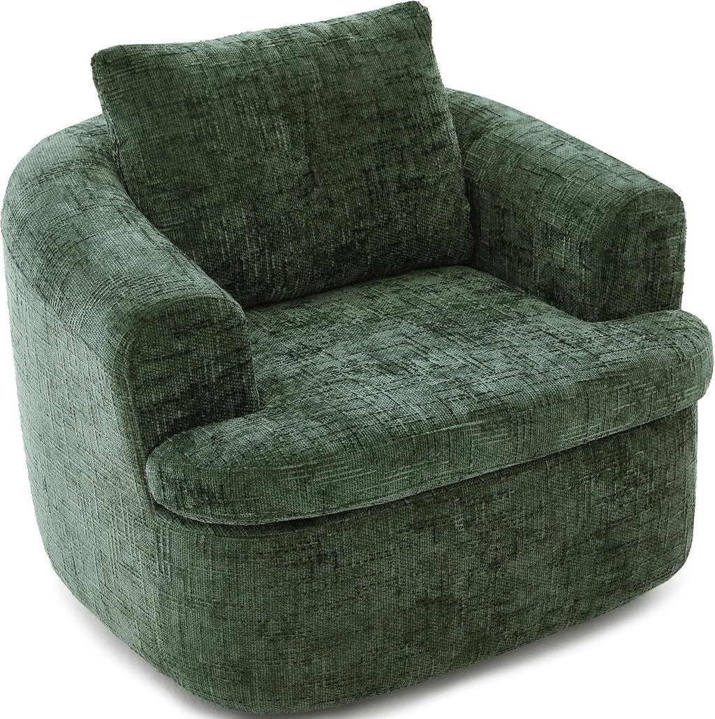 JIVOIT 360° Swivel Barrel Accent Chair, 36.6' Swivel Round Sofa Chair with Dual-Layer Cushion Design, Modern Upholstered Single Sofa for Living Room, Bedroom, Office and Hotel (Green, 121)
