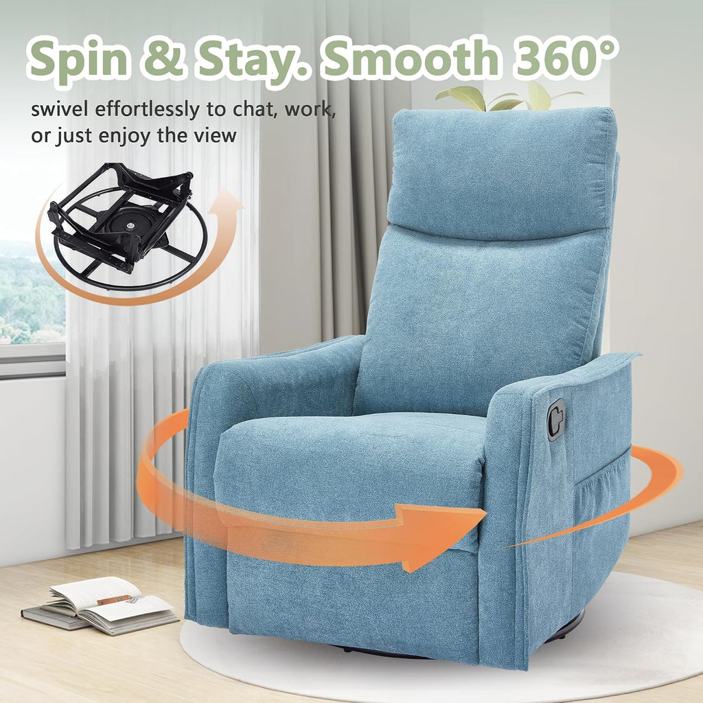 cinkehome Swivel Rocker Recliner Chair with Heated Massage, Rocking Reclining Chairs for Nursery, Small Spaces, High Back, Side Pocket