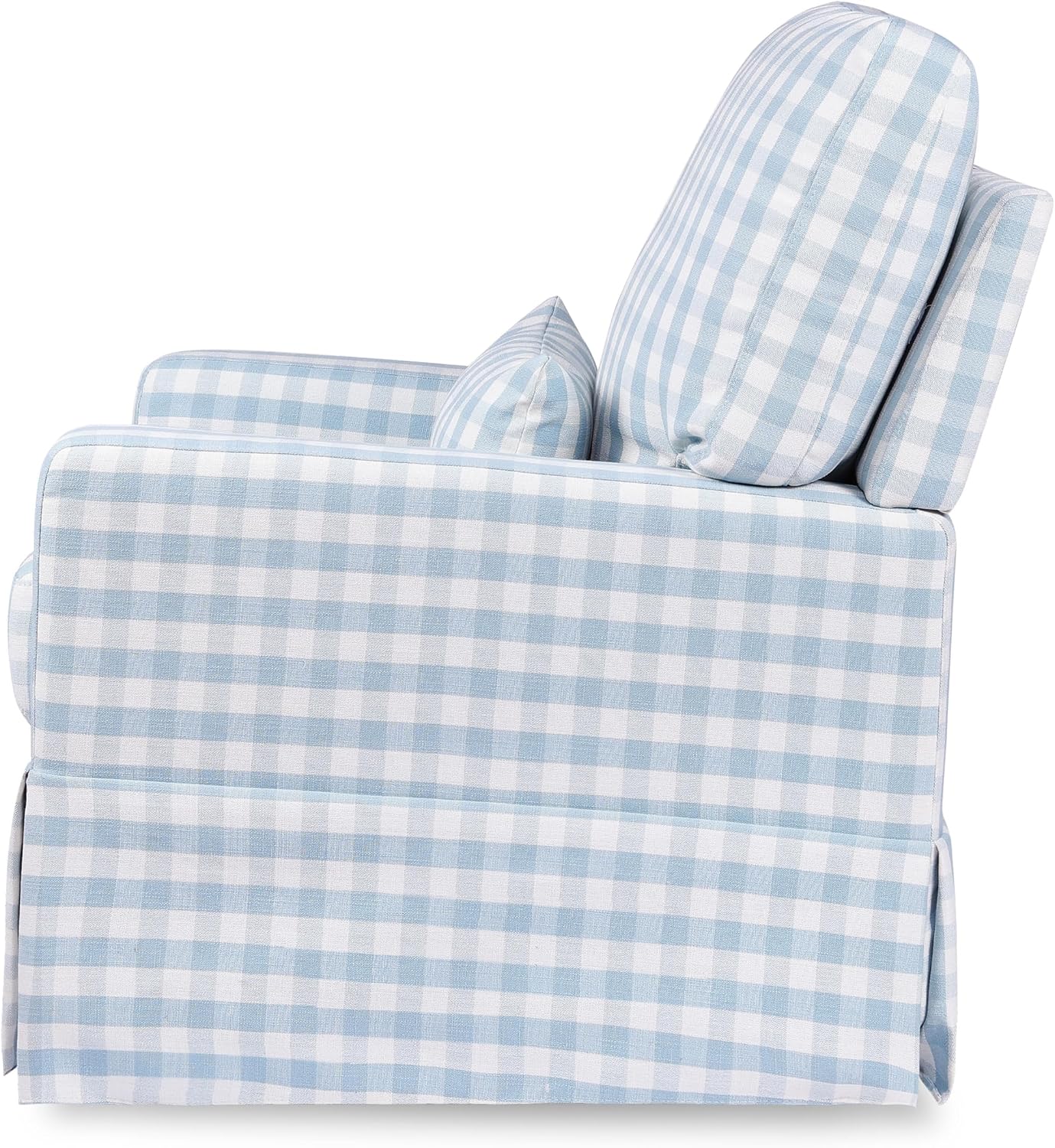 Namesake Crawford Pillowback Comfort Swivel Glider in Blue Gingham, Greenguard Gold & CertiPUR-US Certified