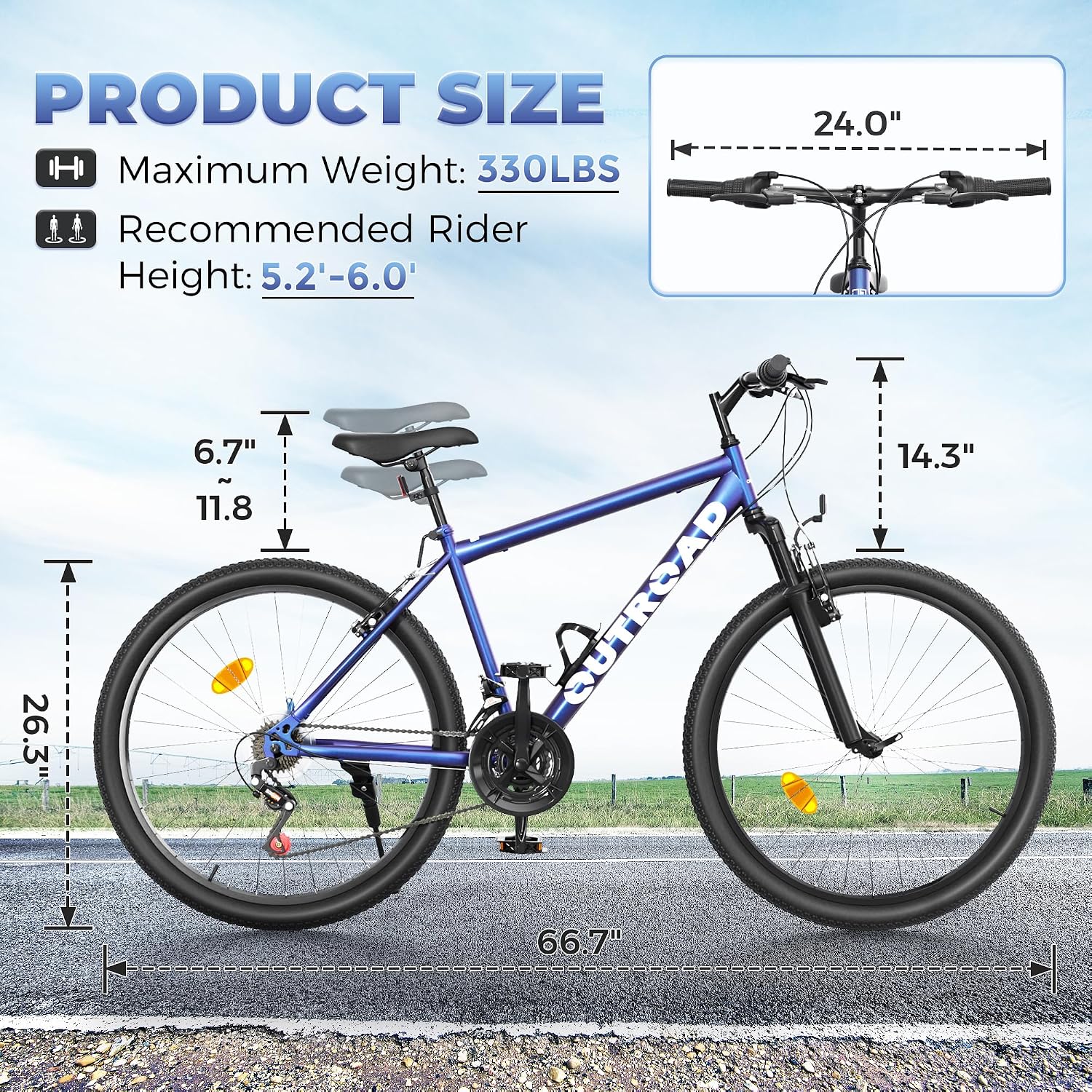 Betterland 26 Inch Mountain Bike with Adjustable Ergonomic Seat, 7/21 Speed Adult Bike with Dual V Brakes, Outdoor Cycling Bike with High Carbon Steel Frame and Front Suspension
