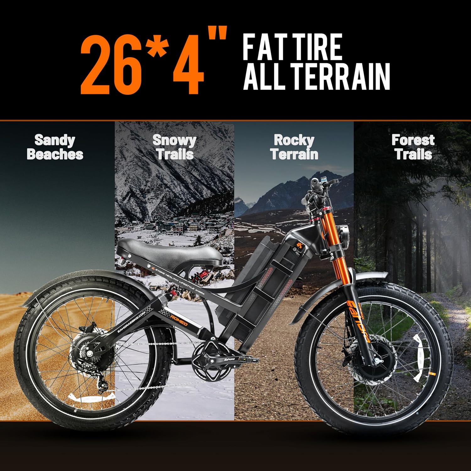 2026 eAhora Romeo Dual-Motor Ebike - 50Mph 5600W 60-80AH 250Miles Long Range Electric Bike for Adults, Full Suspension Hydraulic Brakes Electric Bicycle, 26' Mountain Bike for Off-Road Commuting