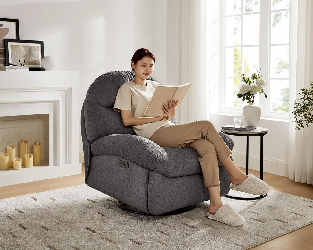 VANOMi Power Recliner Chair with USB & Type-C Charging, 270° Swivel Glider Rocker, Electric Nursery Recliner for Living Room, Bedroom, Office, Dark Gray