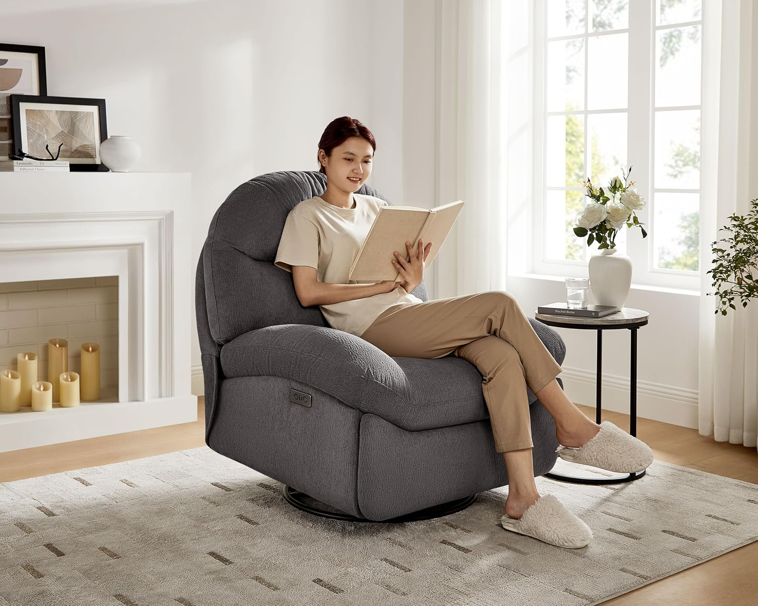 VANOMi Power Recliner Chair with Charging, 270° Swivel Glider Rocker, Electric Nursery Recliner for Living Room, Bedroom, and Office, Dark Gray, Set of 2