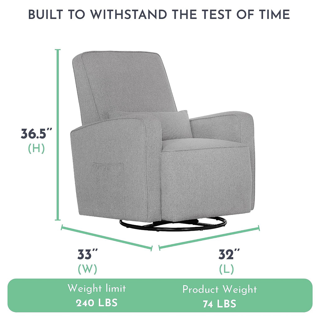Evolur Holland Upholstered Plush Seating Glider Swivel, Glider Chair for Nursery in Light Grey, Modern Nursery Glider, Tool-Free Assembly, Easy to Clean, Environmentally Conscious Glider