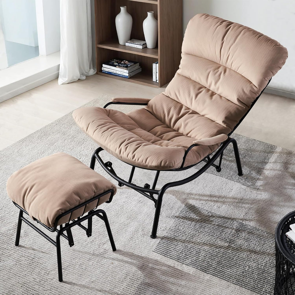 ovios Rocking Chair with Ottoman, Glider Recliner with Footrest, Lazy Accent Armchair with Comfy Cushion for Living Room Bedroom Office, Cloud Plush Flannel Velvet, Beige