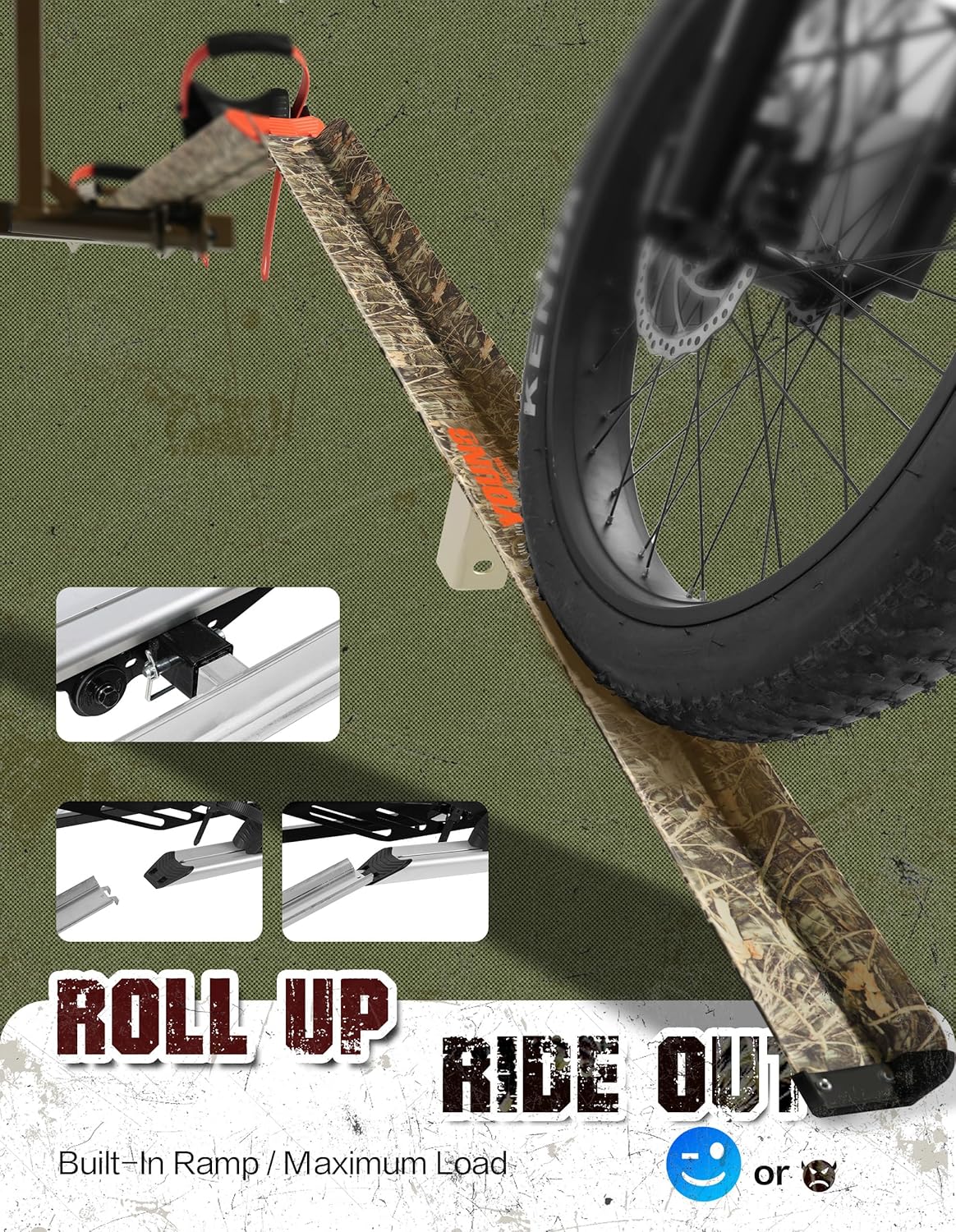 Young Hitch Bike Rack for 2 E-Bikes, Heavy Duty Platform Carrier, 200lbs Capacity, Foldable, Fat Tire, Electric Bike, Hitch Mount, SUV, Truck, RV, Car, 2' Receiver, Anti-Wobble, Camo