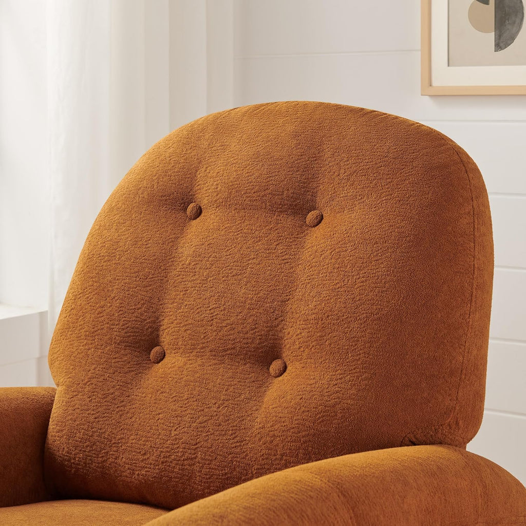 VANOMi 360 Swivel Rocker Recliner Chair, Nursery Rocking Chair with Tufted Backrest, Manual Recliner Chairs for Small Spaces, Upholstered Glider Nursing Chair for Living Room, Bedroom (Curry)