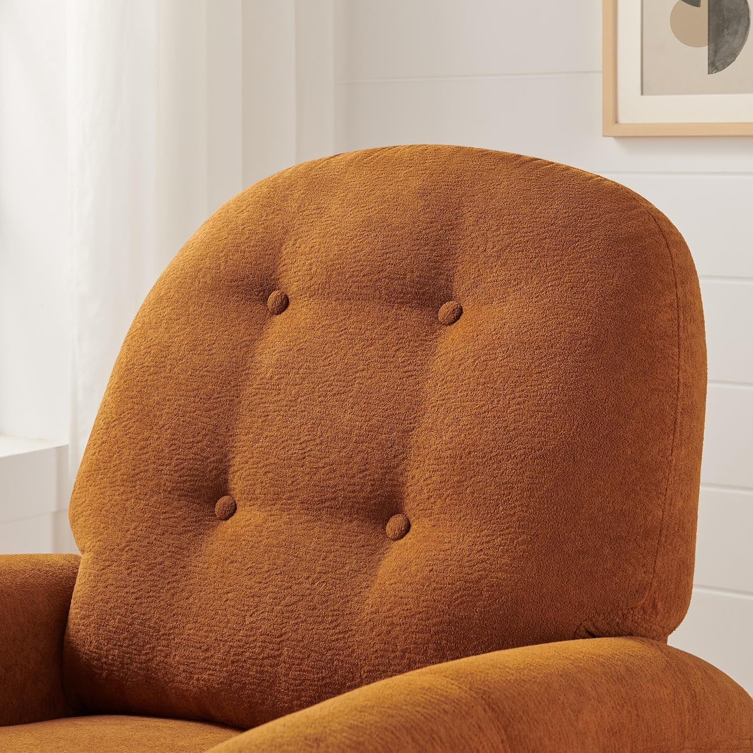 VANOMi 360 Swivel Rocker Recliner Chair, Nursery Rocking Chair with Tufted Backrest, Manual Recliner Chairs for Small Spaces, Upholstered Glider Nursing Chair for Living Room, Bedroom (Curry)