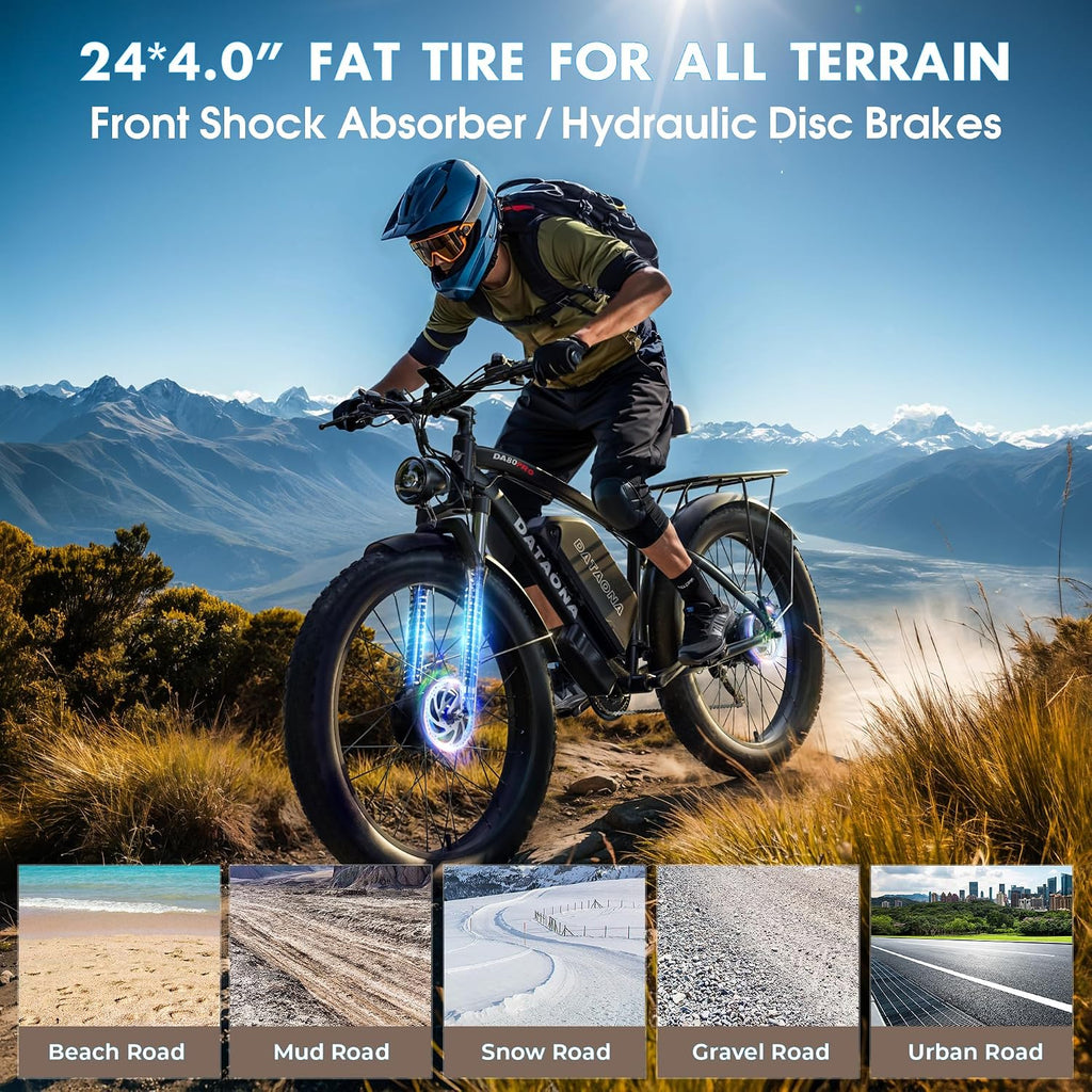 DATAONA 6500W Electric Bike for Adults: 45MPH Fast Dual Motor EBike, 24' 26' Fat Tire Electric Bike, 52V 32AH Battery Up to 100 Miles, Hydraulic Disc Brake E Bicycle for Mountain Off-Road Commuter