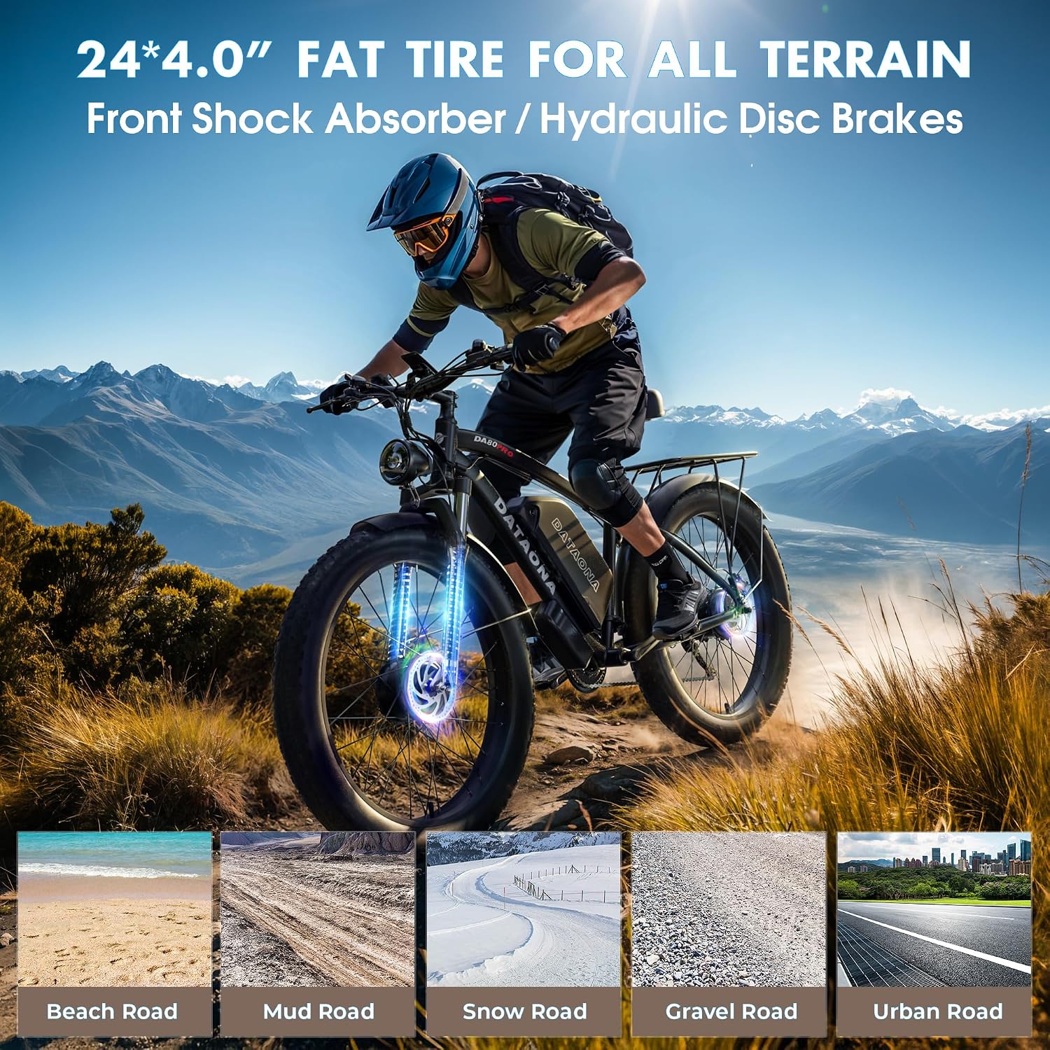 DATAONA 6500W Electric Bike for Adults: 45MPH Fast Dual Motor EBike, 24' 26' Fat Tire Electric Bike, 52V 32AH Battery Up to 100 Miles, Hydraulic Disc Brake E Bicycle for Mountain Off-Road Commuter
