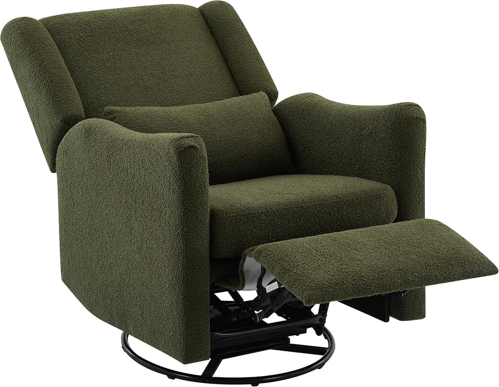 JIVOIT Modern Swivel Rocker Recliner Chair, 29.5'' Wide Wingback Swivel Rocker Recliner Chair, Linen Fabric Rocking Chair Nursery Chair for Living Room, Apartment (Seaweed Green/79)